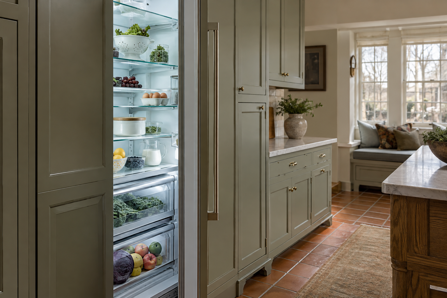 Illustrative Thermador refrigerator in a residential kitchen — AI image for Sub-Zero Repair Golden’s Bridge