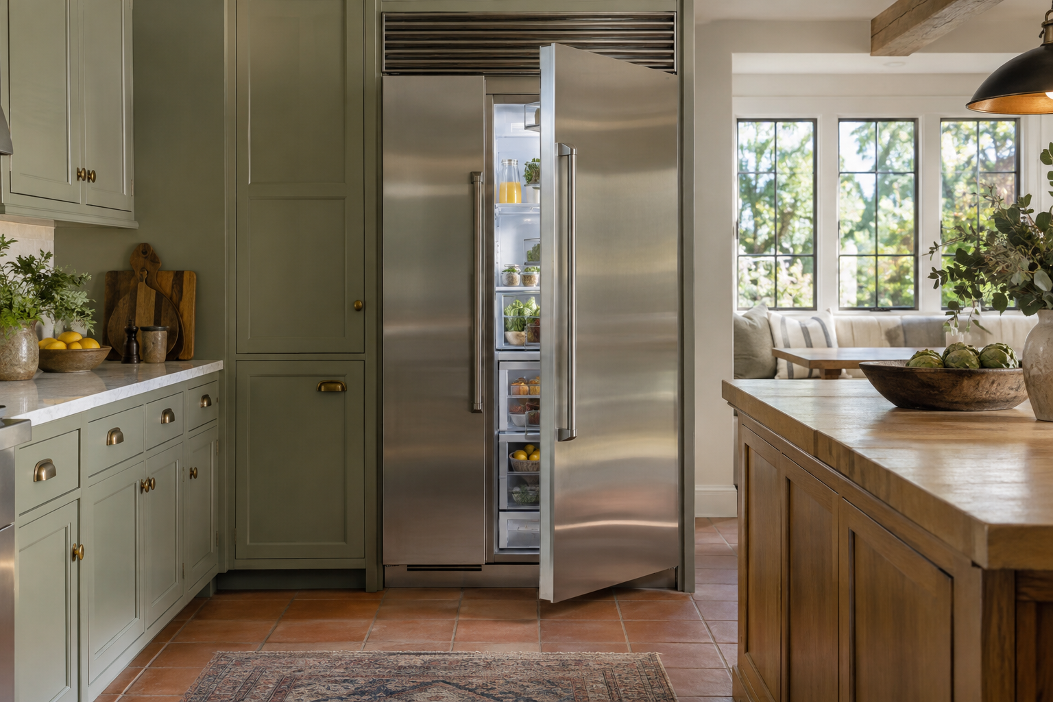 Illustrative Viking refrigerator in a residential kitchen — AI image for Sub-Zero Repair Golden’s Bridge