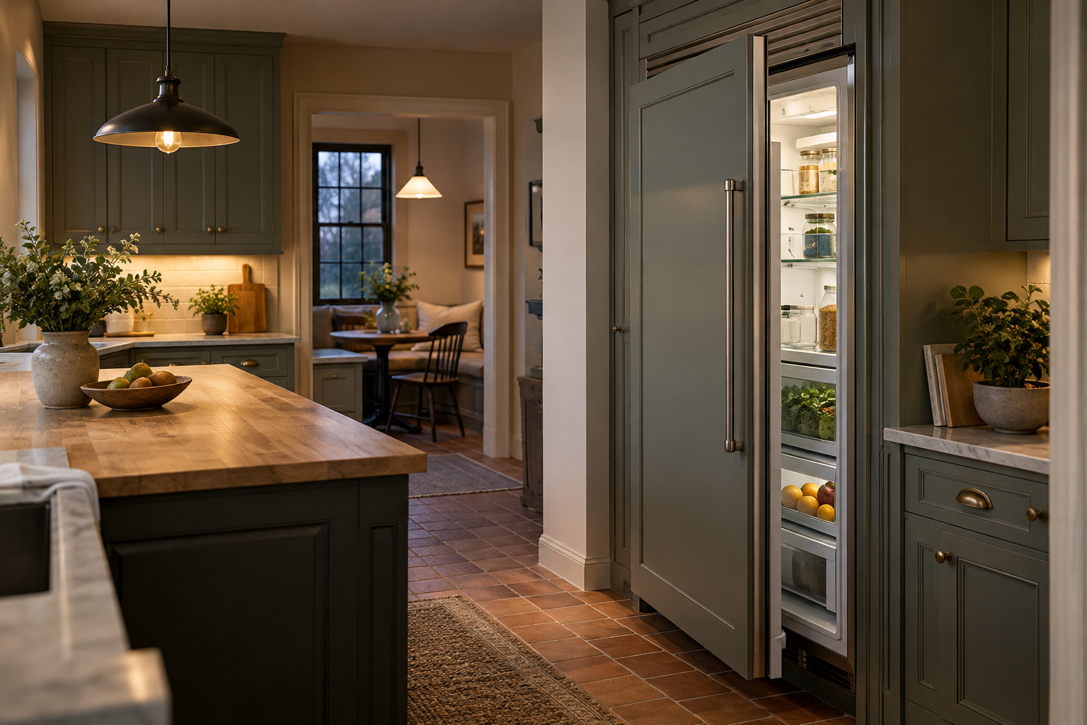 Illustrative Sub-Zero refrigerator in a residential kitchen — AI image for Sub-Zero Repair Golden’s Bridge