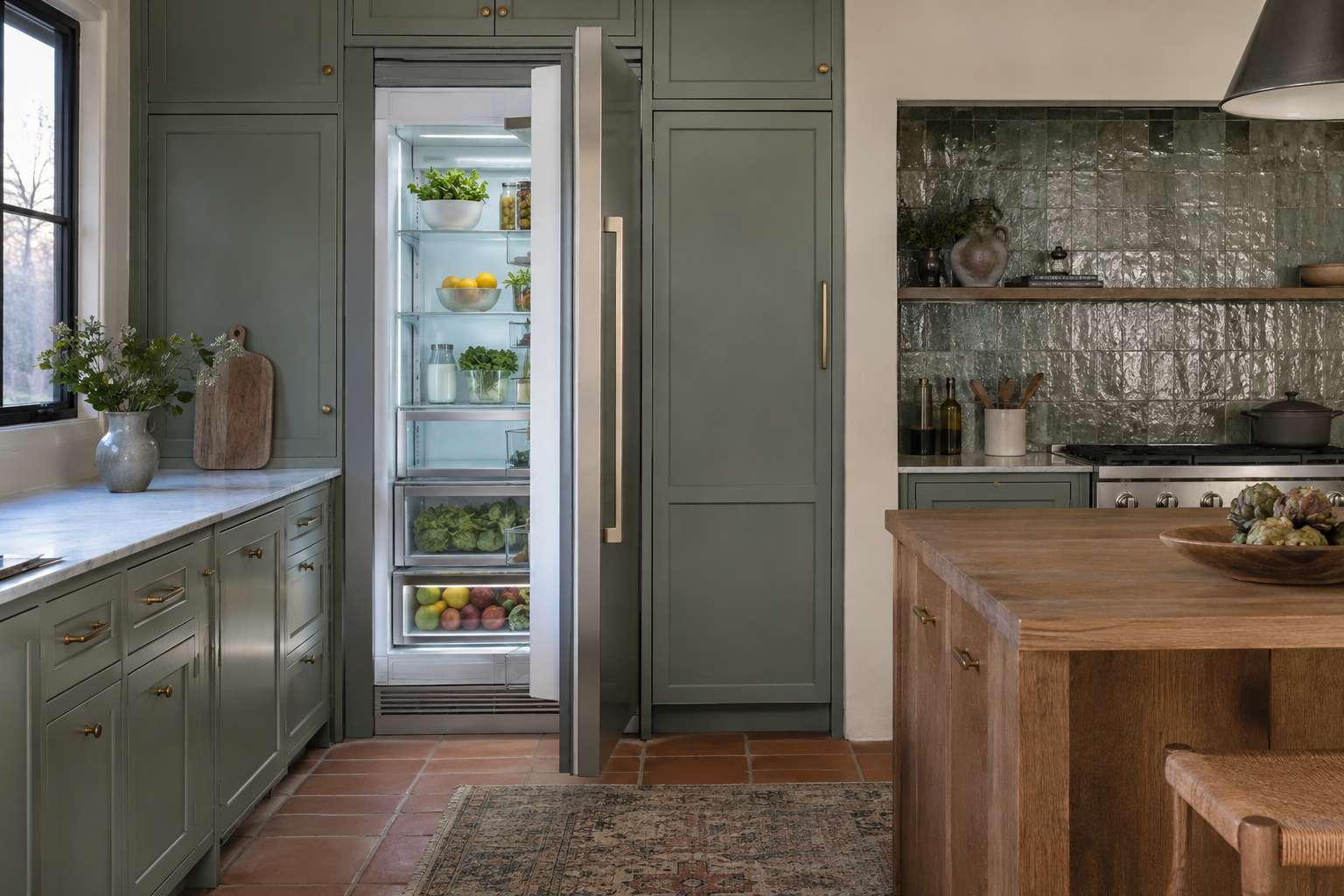 Illustrative Thermador refrigerator in a residential kitchen — AI image for Sub-Zero Repair Golden’s Bridge