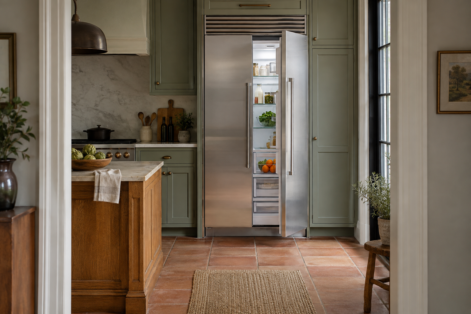 Illustrative Viking refrigerator in a residential kitchen — AI image for Sub-Zero Repair Golden’s Bridge