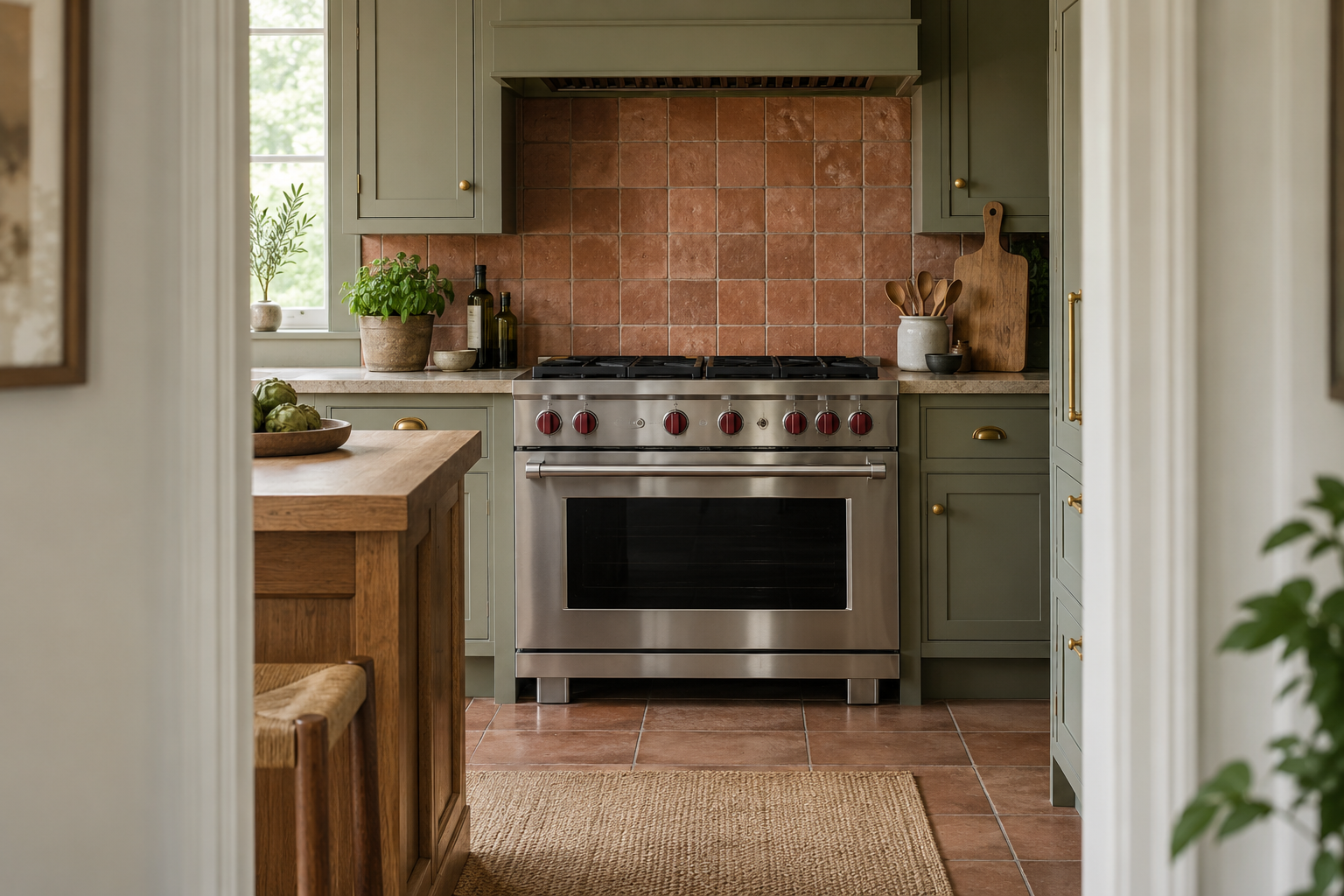 Illustrative Wolf range in a residential kitchen — AI image for Sub-Zero Repair Golden’s Bridge